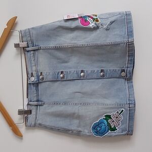 NWT Juicy Juicy Couture Tattoo High Waisted Button Fly Denim Skirt, Size…